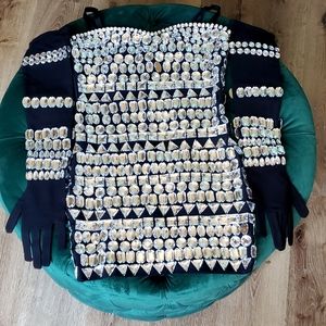 Bandage Mini Dress with Stones & Matching Gloves Set